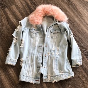 Jean Jacket with Baby Pink Faux Fur